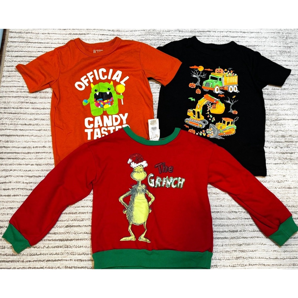 Boys 4T Shirt Lot Halloween Christmas Grinch Sweatshirt Toddler Bundle‎ 3pc